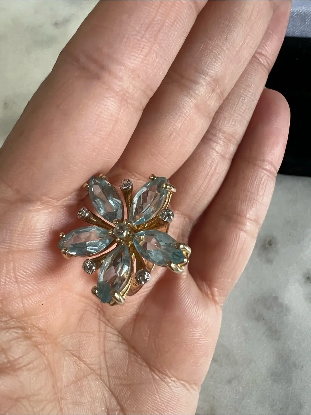 Ross Simons Blue Topaz Flower Ring 925 Sterling Silver gold Vermeil Vintage Sz 7